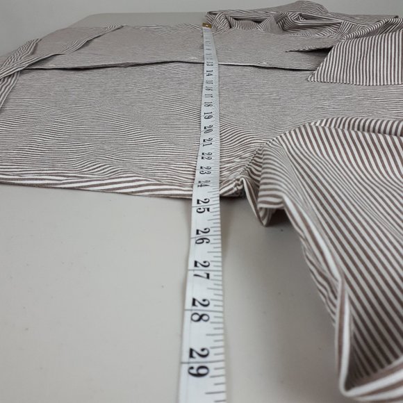 Ashley Stewart Tan Vertical Stripe Sash Tie Button-down Shirt - Picture 5 of 15